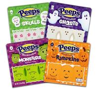 Halloween Peeps Marshmallow Candy Bundle | 4 pack of Skulls, Ghosts, Monsters, and Pumpkins, Perfect for Fall Time, Trick or Treat Candies, Soft and Chewy - 12.0oz Total