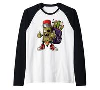 Halloween Pencil Zombie School Monster Costume Teacher Kids Raglan Baseball Tee