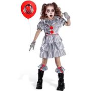 Halloween Pennywise Clown Costume Girls: Halloween Kids Cosplay Movie Costumes, Scary Killer Clowns Children's Costumes with Balloons, Carnival Party Accessories (M)