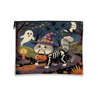 Halloween Persians Cat Makeup Bag 7''x9'' for Travel Purse, Horror Kitten Graveyard Cosmetic Pouch for Women Gift, Spooky Scary Portable Canvas Zipper Organizer Toiletry Pouch
