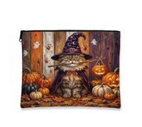 Halloween Persians Cat Makeup Bag 7x9 Inch for Travel Pouch, Rustic Horror Pumpkin Toiletry Cosmetic Pouch for Women, Scary Farmhouse Portable Canvas Zipper Organizer