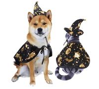 Halloween Pet Black Witch Cloak, Printed Wizard Cloak Set, Cat and Dog Costume, Suitable for Cats and Small Dogs Halloween Dress Up (Small)