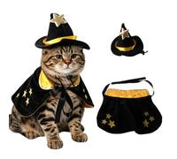 Halloween Pet Cape & Hat Set, Adjustable Funny Wizard Style Costume | Polyester,Comfortable to Wear,for Cats Kittens Dogs Puppy Everyday Life,Cosplay, Party,Halloween Holiday Photo Shoot
