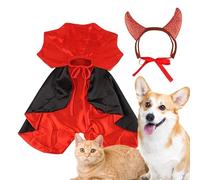 Halloween Pet Cape | Vampire Gothic Dog Cape | Cat Cosplay Apparel with Horn, Creative Holiday Costumes for Party, Role Play, Carnival
