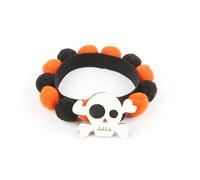 Halloween Pet Collar Collection - Festive Pom Pom Cat Necklace with Decorative Pumpkin, Skull, Witch & Bow Designs - Adjustable Handcrafted Pet Accessories for Cats (Skull,S)