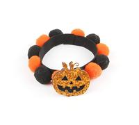 Halloween Pet Collar Collection - Festive Pom Pom Cat Necklace with Decorative Pumpkin, Skull, Witch & Bow Designs - Adjustable Handcrafted Pet Accessories for Cats (Coarse Powder Pumpkin,L)