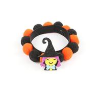 Halloween Pet Collar Collection - Festive Pom Pom Cat Necklace with Decorative Pumpkin, Skull, Witch & Bow Designs - Adjustable Handcrafted Pet Accessories for Cats (Witch,L)