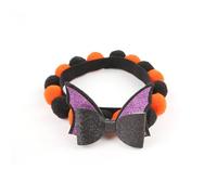Halloween Pet Collar Collection - Festive Pom Pom Cat Necklace with Decorative Pumpkin, Skull, Witch & Bow Designs - Adjustable Handcrafted Pet Accessories for Cats (Purple Bow,M)
