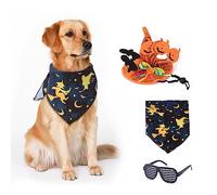 Halloween Pet Costume, 3Pcs Pumpkin Hat & Bandana Set for Cats & Dogs - Fun Carnival Dress-Up Outfit with Playful Eyeglasses