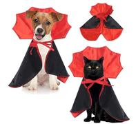 Halloween Pet Costume Cape for Small Dogs and Cats Adjustable Vampire Wizard Cloak with Neck Armor Pet Devil Cosplay Outfit for Halloween Parties and Dress-Up- Red and Black