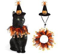 Halloween Pet Costume Cat Witch Hat and Jester Collar Set Pet Cosplay Costume with Collar, Set of 2