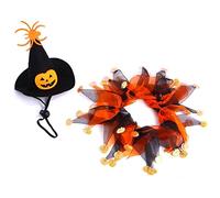 Halloween Pet Costume Cat Witch Hat and Jester Collar Set Pet Cosplay Costume with Collar, Set of 2, cat clothes