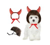 Halloween Pet Costume - Devil Horn Headband Adjustable Felt Demon Headdress for Cats Dogs, Cute Cosplay Hair Accessories for Pets, Perfect for Halloween Party & Holiday Photos (Red M set)