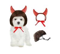Halloween Pet Costume Devil Horn Headdress - Felt Adjustable Elastic Headband for Dogs Cats, Funny Demon Cosplay Accessory for Halloween Party (Red set S)