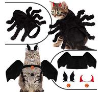 Halloween Pet Costume Set Pet Funny Apparel Including Bat Wings Spider Clothes, Bat Hairpin Little Devil Horn Hairpin, Bell for Dogs Puppy Cats Party Dress Up