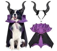 Halloween Pet Costume Set, Vampire Cape and Devil Horn Headband for Dogs, Adjustable Funny Pet Costumes for Large Pets, Dog Costume for Halloween and Cosplay (Purple)