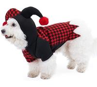 Halloween Pet Costumes Funny Clown Christmas Cosplay Cloak Cape Hoodie Joker Carnival Party Dress up Outfits Clothes Black and red for Small and Medium Dogs Cats(Size:Large)