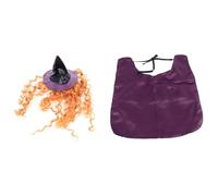 Halloween Pet Witch Outfits Wizard Wig Hat Cloak Set Soft Polyester Dog Cat Costumes Violet Size S