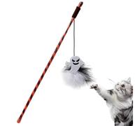 Halloween Pet Wooden Stick, Halloween cat toys new cat teaser stick pumpkin ghost feat,Pumpkin Cat Teasing Toy | Kitten Pet Fun Feathered Playing Stick | Indoor Cats Kitten Interactive Training Stick