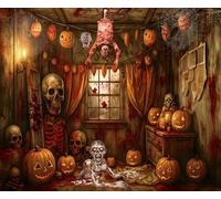 Halloween Photo Backdrop 10x8ft Scary Skeleton Ghost Horror Pumpkin Lantern Haunted House Background Halloween Night Horror Theme Party Interior Decorations Kids Adults Portrait Photo Studio
