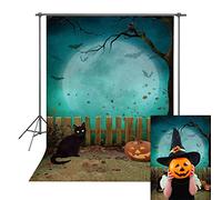Halloween Photo Backdrop Pumpkin Halloween Photography Background Moon Bat Fence Decoration Banner Kids Baby Shower Party Booth Props (6x9FT)
