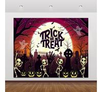 Halloween Photography Backdrop 10x8ft Trick or Treat Them Decorations Haunted Skulls Bats Moon Graveyard for Scary Party Decorations Studio Supplies