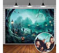Halloween Photography Backdrop Creepy Graveyard Entrance Background Halloween Cool Pumpkin Bat Moon Night Haunted House Horror Party Decorations (8x6ft(240x180cm))