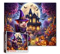 Halloween Pig Witch Jigsaw Puzzle for Adults 1000 Pieces Full Moon Haunted House Pumpkins Bats Night Fall Season Puzzles Home Decoration Family Games Fun Challenging Relaxing Holiday Puzzle Gift