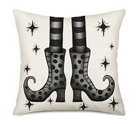 Halloween Pillow Covers 18x18 Inch Decorative Throw Pillows Halloween Decor for Indoor Magic Witch Polka Dot Boots Sparkle Black-and-White Pillowcase Fall Cushion Cases Cute Halloween Home Decoration