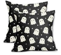 Halloween Pillow Covers 20x20 Inch Set of 2 Black And White Ghost Throw Pillow Covers Farmhouse Cotton Linen Pillowcases Decoration Outdoor Halloween Pillows Decorative For Halloween Home Sofa Decor