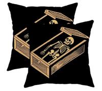 Halloween Pillow Covers Set of 2, Black Skeleton Coffin Throw Pillows Case, Holiday Decorative Gothic Decor Cushion Covers for Home Sofa Bed Couch 16x16 Inch