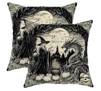 Halloween Pillow Covers Set of 2, Black Witch and Dragon Art Throw Pillows Case, Spooky Decorative Square Home Decor Cushion Covers for Sofa Couch Bed 20x20 Inch