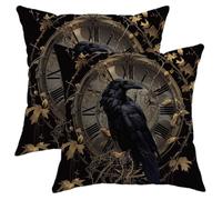 Halloween Pillow Covers Set of 2, Gothic Black Raven Clock Decorative Throw Pillow Case, Indoor and Outdoor Dark Academia Decor Cushion Covers for Home Sofa Bed Couch 20x20 Inch