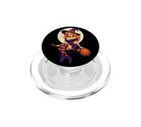 Halloween Pin Up Witch On Broomstick Full Moon Retro Art PopSockets PopGrip for MagSafe