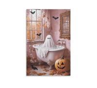 Halloween Pink Bathroom Ghost Spooky 1 Wall Art Paintings Canvas Prints Poster Artwork for Living Room Bedroom Bathroom Office Home Decor 12x18inch(30x45cm)