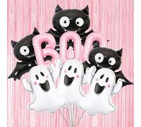 Halloween Pink BOO Foil Balloons Ghost Bat Balloons for Ghost Themed Party Decoration Supplies Halloween Birthday Decoration Decor