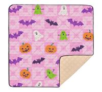 Halloween Pink Checkered Pumpkin Ghost Bat Large Non-Slip Thick Play mat for Baby for Floor Comfortable Foldable Tummy Time Activity Mat for Babies Infants Toddlers, 50'' x 50''tapete de
