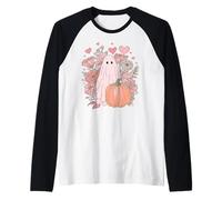 Halloween Pink Ghost Boho Floral Fall Leopard Pink Pumpkin Raglan Baseball Tee