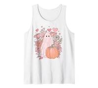 Halloween Pink Ghost Boho Floral Fall Leopard Pink Pumpkin Tank Top