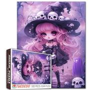 Halloween Pink Haired Witch Girl Gothic Skull 1000 Piece Jigsaw Puzzle for Adults Students Ghosts Fantasy Style Art Pastel Purple Theme Puzzles 20×27 Inches Cute Anime Aesthetic Gift Home Decor