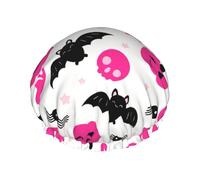 Halloween Pink Pumpkin Ghost Skull, Bat Double Layered Women'S Long Hair Waterproof Cartoon Pattern Shower Cap