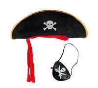 Halloween Pirate Captain Accessory Set Pirates of the Caribbean Captain Skull Figure Hat and Eyepatch Great for Role Play and Entertainment Live Halloween Masquerade Costume Pirate Themed Party