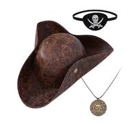 Halloween Pirate Hat, Costume Pirate Eye Patch, Retro Artificial Leather Outfit Accessory, Pirates Scene Prop, For Adults Teens Girlfriend Wife Mother Family, Party Wear Quality, 15.35x3.54 inches