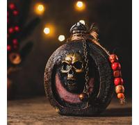 Halloween Pirate Skeleton Bottle Decoration, Pirate Rum Bottle with Skull, Portable Engraved Skeleton Head for Halloween, Stainless Steel Hip Flask Resin Ornament for Drinking Alcohol (A)