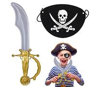 Halloween Pirate Sword and Eye Patch Kit, 1 Piece Felt One Eye Pirate Eye Patch,1 Piece Plastic Pirate Sword, Pirate Costume Accessory Set for Kids Halloween Pirate Cosplay Treasure Hunt Theme Party