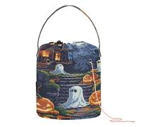 Halloween Pixel Pumpkins and Ghosts Crochet Tote Bag Crochet Supply Bag Portable Needle Storage for Knitting Tools Knitting Organizer
