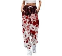 Halloween Pjs Bottoms Office Trousers Women, Elastic Waist Yoga Gothic Pockets Loose-Fitting with Pumpkin Prints Tailored Wide Leg Plus Size Casual Steampunk Costume for Party Jogging Work