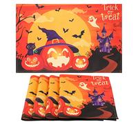 Halloween Placemats Set of 4, Pumpkin Shaped Halloween Placemats Accessories, Non Slip, Washable, Heat-Resistant, for Halloween Party, Dinner Banquet and Scary Movie Nights, 12x18 in