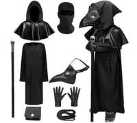 Halloween Plague Doctor Costume Sets Kid Plague Doctor Accessories Cape Hooded Poncho Belt Gloves Beak Mask Fancy Dress Outfit for Halloween Carnival Party (130)