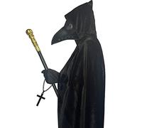 Halloween Plague Doctor Mask Costumes Set 5 in 1, Long Nose Beak Mask Hooded Cloak Scepter Cross Necklace Gloves for Halloween Costume Party